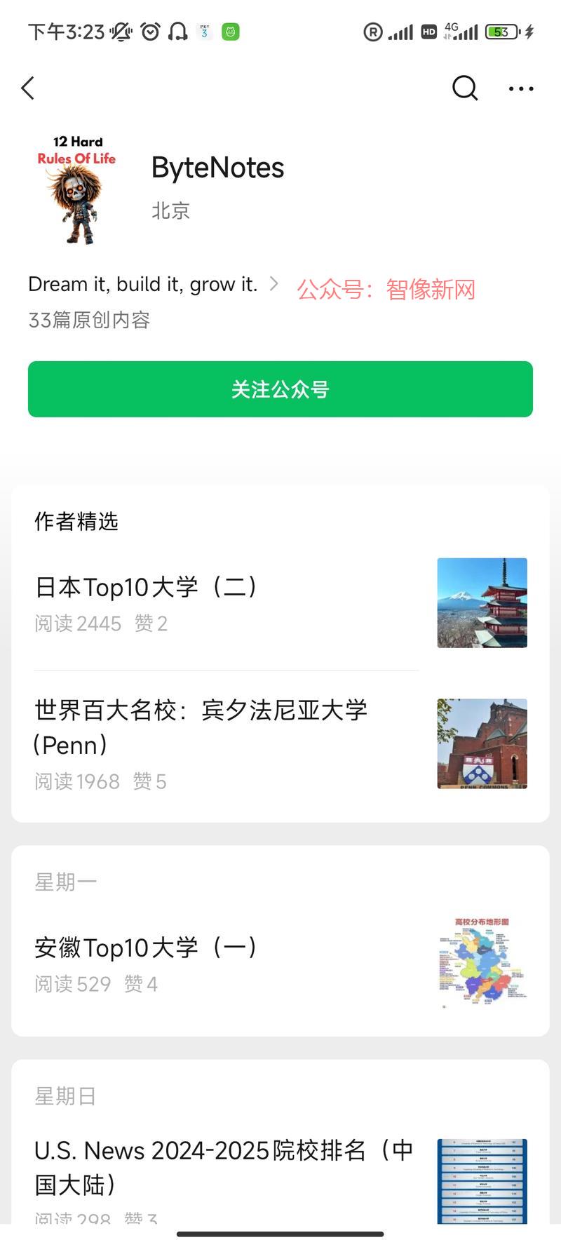 公众号爆文，写大学的排名…#情报-搞钱情报论坛-网创交流-智像新网